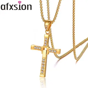 Populaire zilveren of vergulde rvs cross hanger met kristallen stenen ketting sieraden