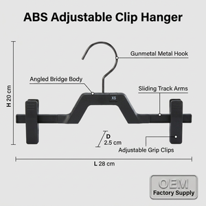 Gancio appendiabiti in plastica resistente e regolabile con bracci scorrevoli, clip di fissaggio e ponte angolato per gonne, pantaloni, jeans e abiti - Product Image 2
