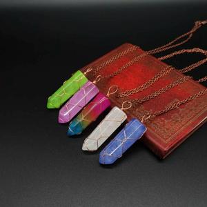 Gran oferta, collar de columna de cristal Hexagonal con regla de corte de piedra Natural de cristal Natural enrollado a mano, collar sinfónico Chapado en Color - Product Image 2