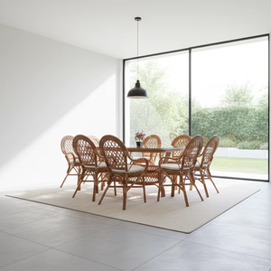 Ensemble de salle à manger moderne et élégant en rotin Java, table et chaises confortables tissées à la main, meubles durables de haute qualité pour villa et hôtel - Product Image 1