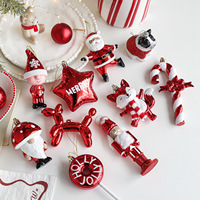 Décorations de Noël pour arbre de Noël : Bonhomme de neige suspendu rouge et blanc, Père Noël, Soldat sucette, Elfe