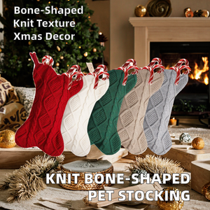 Bas <span class=keywords><strong>de</strong></span> Noël en tricot en forme d'os gris kaki pour animaux <span class=keywords><strong>de</strong></span> compagnie Bas <span class=keywords><strong>de</strong></span> chien suspendu avec des couleurs rouge vert blanc - Product Image 2