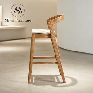 Modern Wooden Cafe Shop Leather Cushion High Kitchen Restaurant Wooden bar Counter <strong>Stools</strong> Dining Chair <strong>Set</strong> - Product Image 3