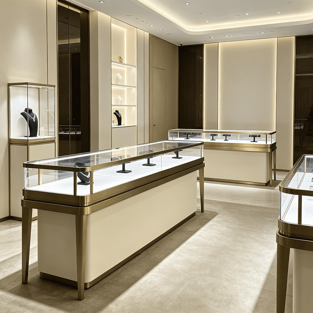 Luxury Lockable Glass Jewelry Counter Showcase with LED Lighting Eco-Friendly Customizable Display Cabinet for Retail Home Decor