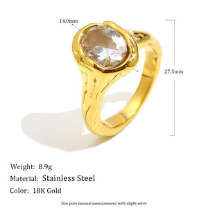 Stainless Steel 18K Gold Plated Mixed Shape Zircon <b>Ring</b> Bold Chunky <b>Statement</b> Finger <b>Ring</b> For Women Party Daily Trendy Jewelry - Product Image 2