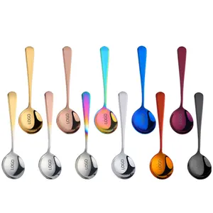 Edible cheap silver gold colorful table round soup serving stainless steel coffee tea spoons