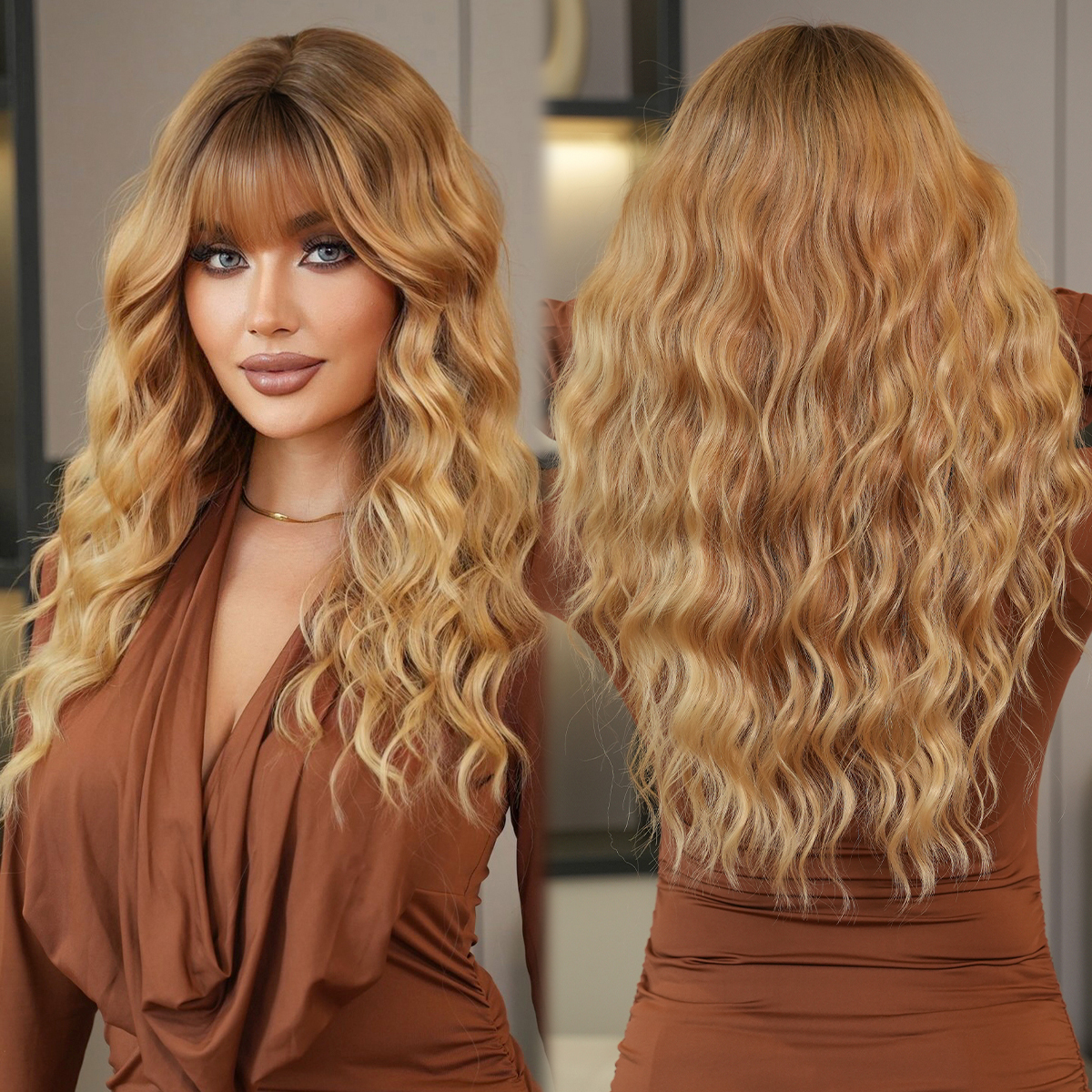 Ombre Blond Wigs with Bangs - Premium Heat Resistant Hair