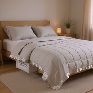 Couverture de lit légère de luxe en duvet synthétique avec bordure en satin, matelassée en polyester, style minimaliste, toutes saisons - Product Image 2