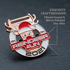 Médaille de course 5K personnalisée en alliage de zinc, Père Noël et rennes, cadeau de Noël en métal, médaille de finisseur sportif - Product Image 3