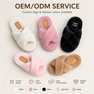 Chaussons en peluche personnalisés en gros avec logo, <span class=keywords><strong>pas</strong></span> chers, à semelle croisée, chauds pour l'hiver, chaussures plates d'intérieur, approuvés EN71 pour les cadeaux promotionnels en salon professionnel - Product Image 5