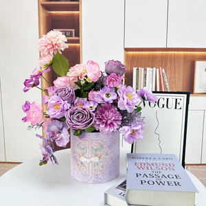 Arrangement floral de roses éternelles et d'hortensias en forme de seau, style chinois, fleurs conservées, cadeau de Saint-Valentin, mariage, décoration orientale - Product Image 6