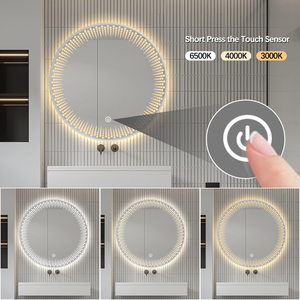 Espejo LED Redondo con Marco Blanco Mate Integrado para Baño, Espejo Inteligente Antivaho con Música y Función de Atenuación - Product Image 3