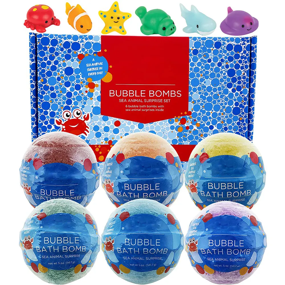 Custom Luxury Packaging Box 6 Pieces 100% Natural Ingredients Organic Shower Bombs Inside Toys Surprise Bubble Bath Bombs for Ki