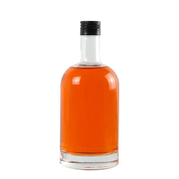 Hochwertige 330ml 500ml 750ml Long Neck Round Glass Spirit Vodka Whisky flasche mit schwarzem Schraub verschluss und individuellem Etikett