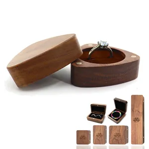 Groothandel Walnoot Houten Ring Doosjes Driehoek Vorm Walnoot Hout Retro Mini Verlovingsring Houder Voor Bruiloft