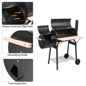 Parrilla Ahumadora de <span class=keywords><strong>Carbón</strong></span> Offset de Alta Resistencia con Caja de Fuego Lateral, Parrilla Ahumadora Portátil para Exteriores con <span class=keywords><strong>Ruedas</strong></span> y Termómetro - Product Image 3