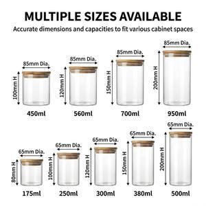 Frascos de Vidrio para Almacenamiento con Tapas de Bambú, Recipientes Herméticos de Borosilicato para Organización de <span class=keywords><strong>Cocina</strong></span>, 150ml-1500ml - Product Image 3