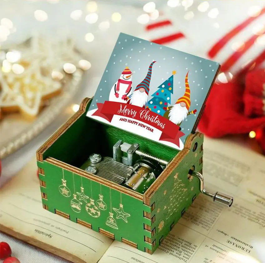 100 Theme Music Box Wooden Hand Cranked Mini Size Wood Cheap Gift christmas music box