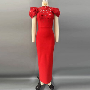 Robe longue élégante pour femme avec bandage, manches à volants, strass et diamants, idéale pour les soirées - Product Image 2