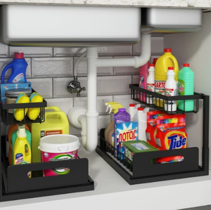 Double-Layer Kitchen Sink Drain Rack - RTA Metal Organizer Factory Wholesale Cabinet Cleaning Supplies <strong>Storage</strong> <strong>Slim</strong> Design - Product Image 3