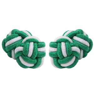 Factory Price Double Balls Silk Knot Cufflinks Twin Color Green & White for Men