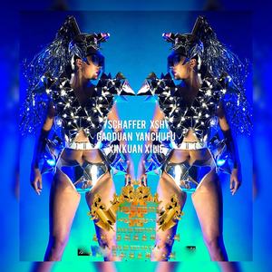 Club nocturno <span class=keywords><strong>GOGO</strong></span> mujeres espejo de Metal triángulo de luz LED de la tecnologí<span class=keywords><strong>a</strong></span> del futuro mostrar Espacio Estrella armadura robot Ropa de baile - Product Image 2