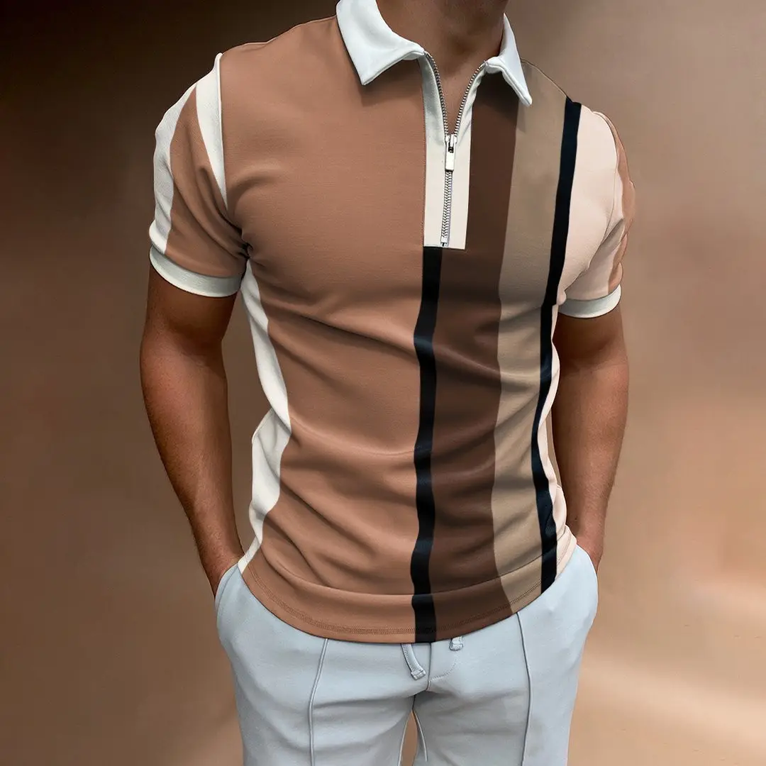 Multi-Stijl Mannen Poloshirts High Street Print Casual Korte Mouwen Heren Overhemden Turn-Down Kraag Rits Poloshirt Heren