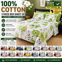 Комплект постельного белья King Size с цветочным узором, 3 предмета, 100% хлопок (1 простыня и 2 наволочки)