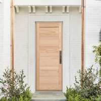 Porte en bois à simple battant moderne, construction en bois massif pour entrée de maison contemporaine