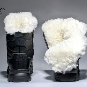 Botas de Nieve Negras con Tacón Medio, Forro de Lana Grueso, Suela de Goma Antideslizante, Estilo Motociclista, Botas Cálidas de Invierno - Product Image 2