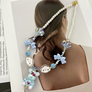 Новое Модное детское ожерелье с милым медвежонком и жемчугом, Бабочка, шар, улыбка, облако, подвеска, милое голубое колье, женские Украшения - Product Image 2