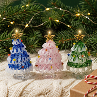 Mini sapin de Noël artisanal en verre de Murano, 6,5 cm, vert brossé, solide, idéal pour la décoration de Noël, d'Halloween et comme cadeau pour la maison