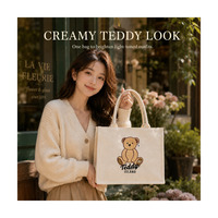 Sac fourre-tout en toile TEDDY ISLAND avec broderie d'ours mignon, fermeture magnétique, motif personnalisé, vente en gros, pour l'école, le bureau, le quotidien, sac à bandoulière