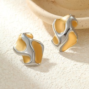 Stainless steel <b>earrings</b> with <b>gold</b> and silver color combination and geometric design - a unique and niche accessory. - Product Image 5