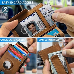 Factory Custom Leather Pop up Credit <b>Card</b> Holder Business RFID Blocking Slim Metal Aluminum Men's Wallet With Metal Money Clip - Product Image 2