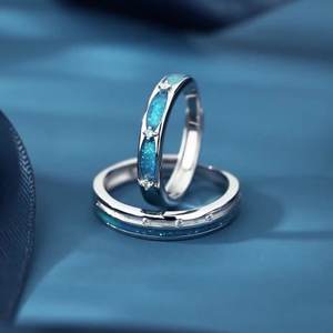 925 Sterling Silber Frauen Männer Versprechen verstellbare Zirkonia Emaille Paar Ringe - Product Image 3