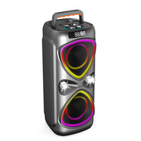 Sistem PA Nirkabel Karaoke Outdoor 12 Inch, Speaker Camping dengan Lampu LED RGB Isi Ulang, Kabinet Plastik