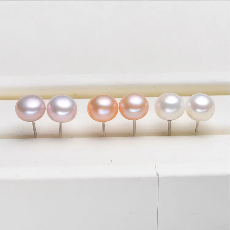 Pendientes de tuerca de perla blanca con forma de botón de agua dulce Natural de la mejor calidad, pendientes de plata 925 de 3-12mm con perlas de agua dulce