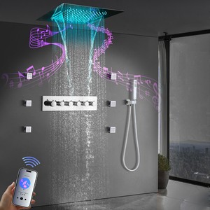 Soffione <span class=keywords><strong>Doccia</strong></span> a LED Cromato 500*500mm con Funzione Musicale, Set <span class=keywords><strong>Doccia</strong></span> Incassato con Termostato, Getti a Pioggia e Massaggio in Ceramica - Product Image 1