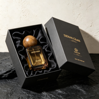 Flacon de parfum de luxe en verre ambré plat et rond, vaporisateur à fine brume avec bouchon en bois, capacité 30ml 50ml 100ml
