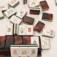En stock, livraison rapide : Ensemble de Mahjong américain de luxe peint à la main, en acrylique écaille de tortue, cadeau d'art classique