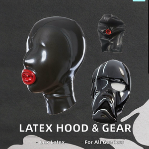 Cộng với kích thước <span class=keywords><strong>Latex</strong></span> <span class=keywords><strong>zentai</strong></span>/Catsuit mũ trùm đầu với màu đỏ nội bộ tránh thai unisex dành cho người lớn trang phục - Product Image 2