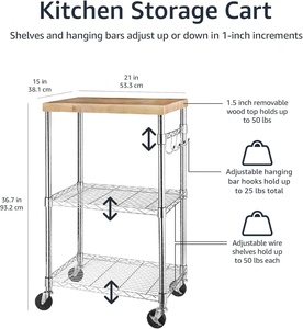 Scaffale Portatile da <span class=keywords><strong>Cucina</strong></span> in Acciaio Inox a 3 Ripiani con Ruote, Regolabile, Capacità di Carico 80kg, 21x15x36.7 - Product Image 5