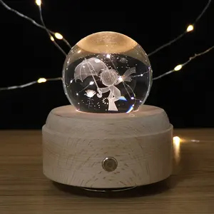 小王子圣诞礼品灯水晶夜灯音乐盒木制发光二极管底座装饰3D台灯带KC电池