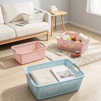 Panier de rangement en plastique à 3 tailles avec trou de drainage, panier de rangement portable pour le bureau, pour les jouets des enfants, les collations, les articles ménagers divers
