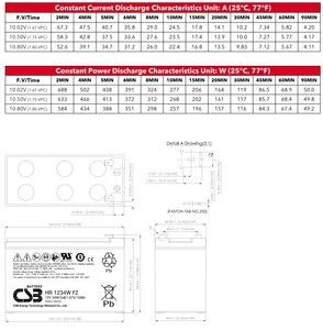 Batería CSB HR1234W F2 12V 34W 9Ah de Plomo-Ácido, Libre de Mantenimiento, Recargable, VRLA - Product Image 6