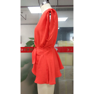 Top Senza Maniche Personalizzato <span class=keywords><strong>con</strong></span> <span class=keywords><strong>Cintura</strong></span> e Peplum, Blusa <span class=keywords><strong>con</strong></span> Scollo a V e <span class=keywords><strong>Cintura</strong></span> Annodata in Vita per Donna - Product Image 4