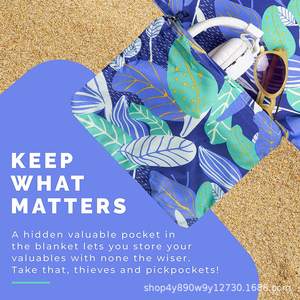 Manta de playa WOQI para exteriores, 107x77, impermeable, a prueba de arena, ligera, con bolsillo oculto para objetos de valor - Product Image 1