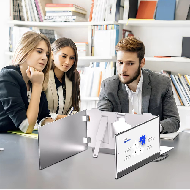 Portable Triple Monitor Laptop Screen Extender with IPS FHD 1080P 15.6" Borderless 100% SRGB USB Type C Interfaces