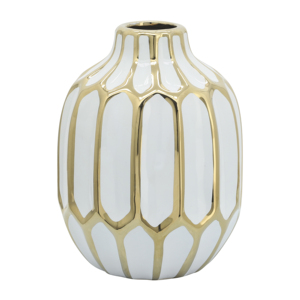 Vaso in Ceramica Moderno Decorativo per Fiori, per Soggiorno, Camera da Letto, Ufficio, Casa, Design Oro e Bianco - Product Image 2